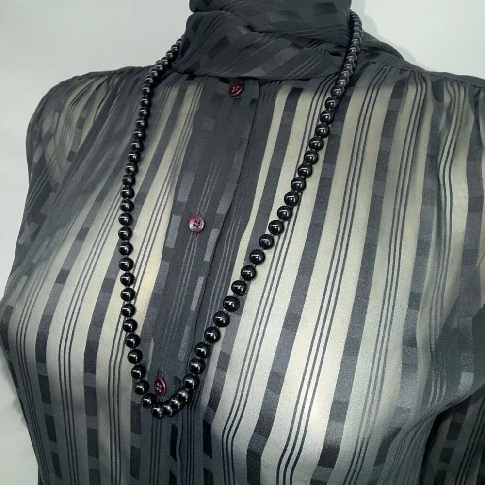 Vintage Monet 28” Black Bead Necklace Long Strand Gold Tone‎ Signed Classic